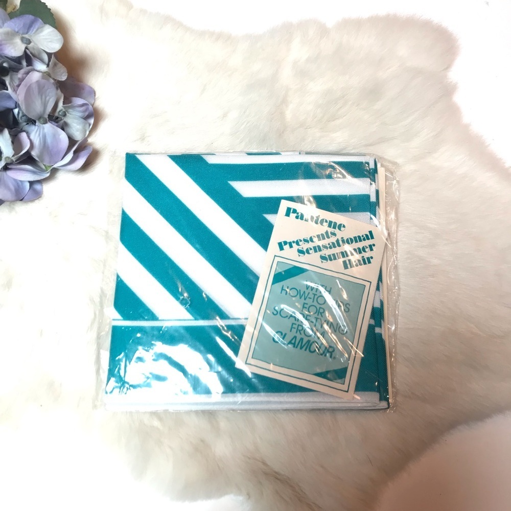 Vintage 1970s NEW Teal Striped Head Scarf